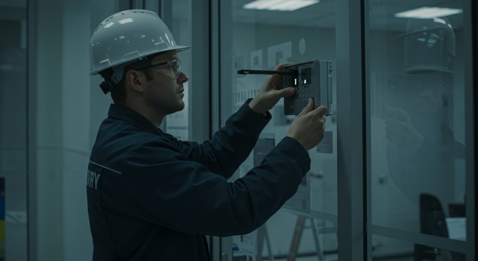 Technik serwisowy podczas przeglądu urządzenia w terenie